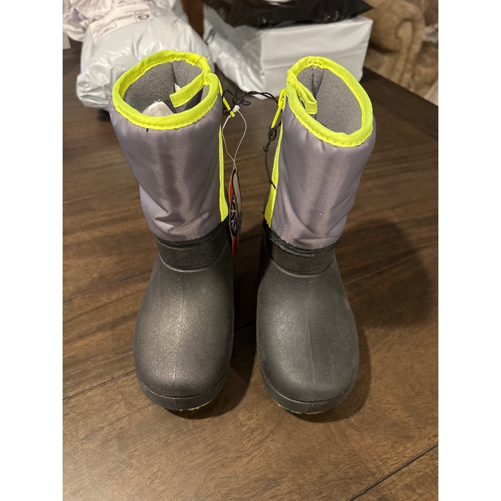 Wonder Nation Kids Snow Boots Grey Black Neon Yellow Zip -5F Rated Size 9 New